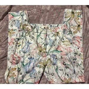 H&M white floral print ankle-length stretch pants